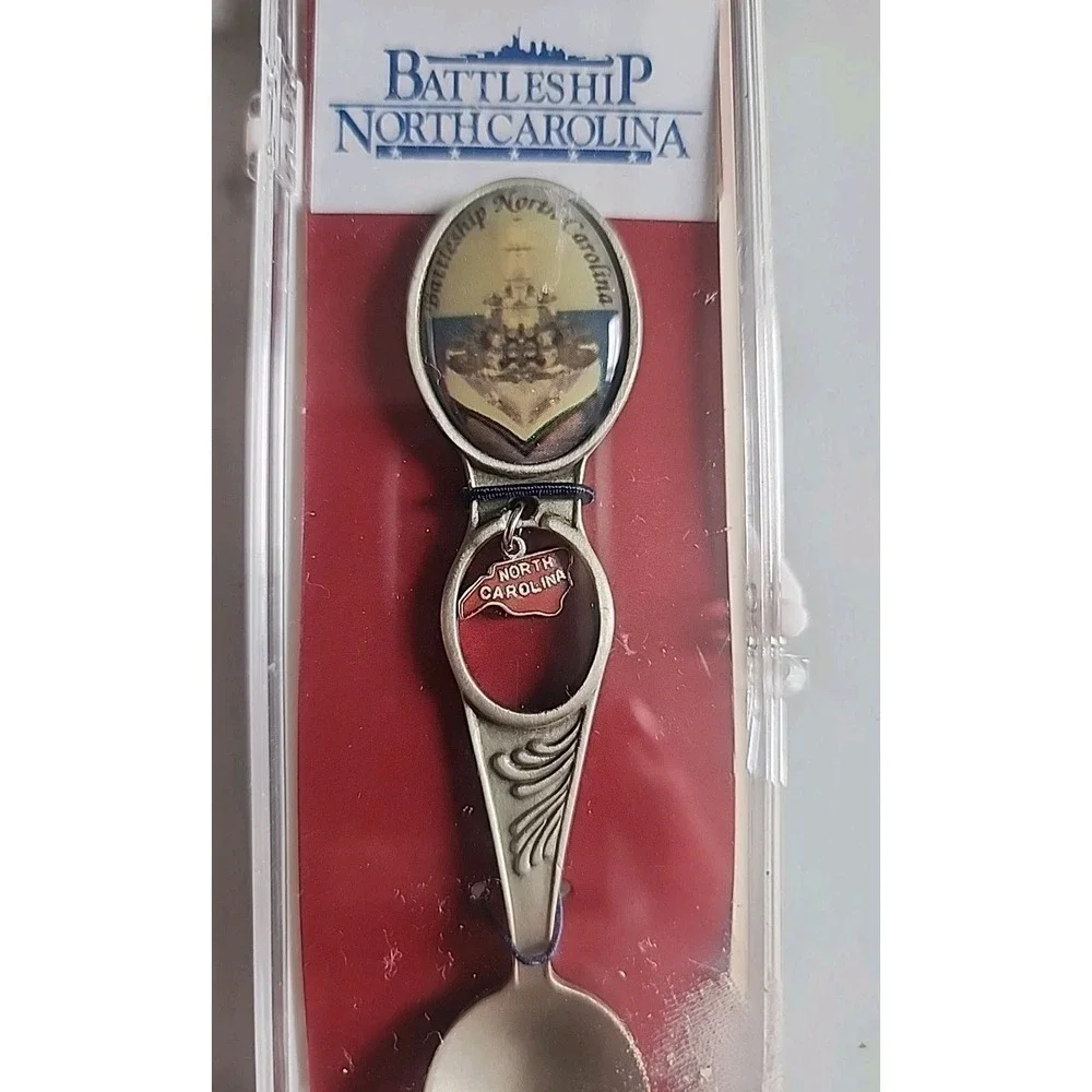 Battleship North Carolina Collectible Souvenir Spoon Silver Tone Genuine Pewter